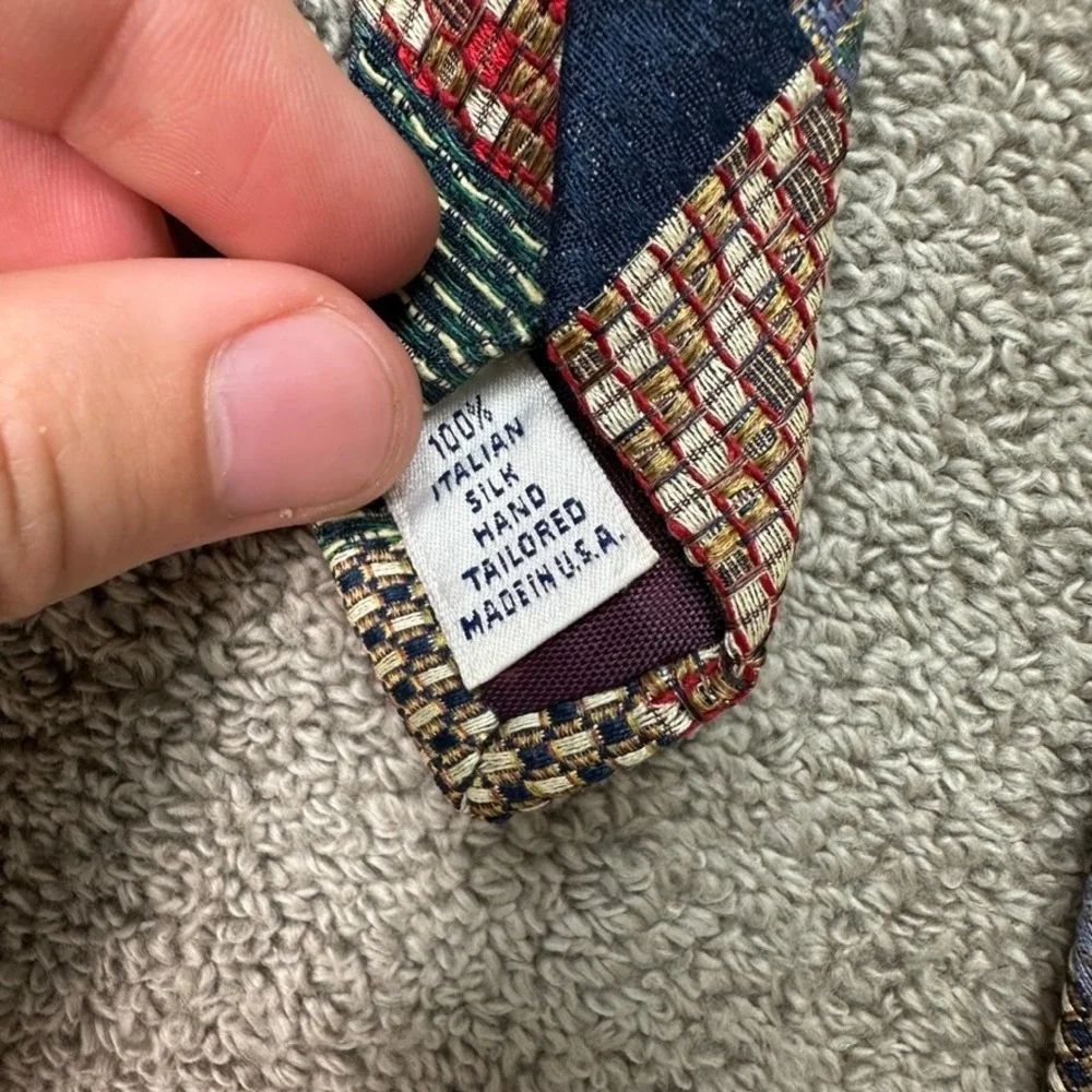 Paul Fredrick Mens Silk Patchwork Tie Multi Color Italian Silk Hand Tailored USA